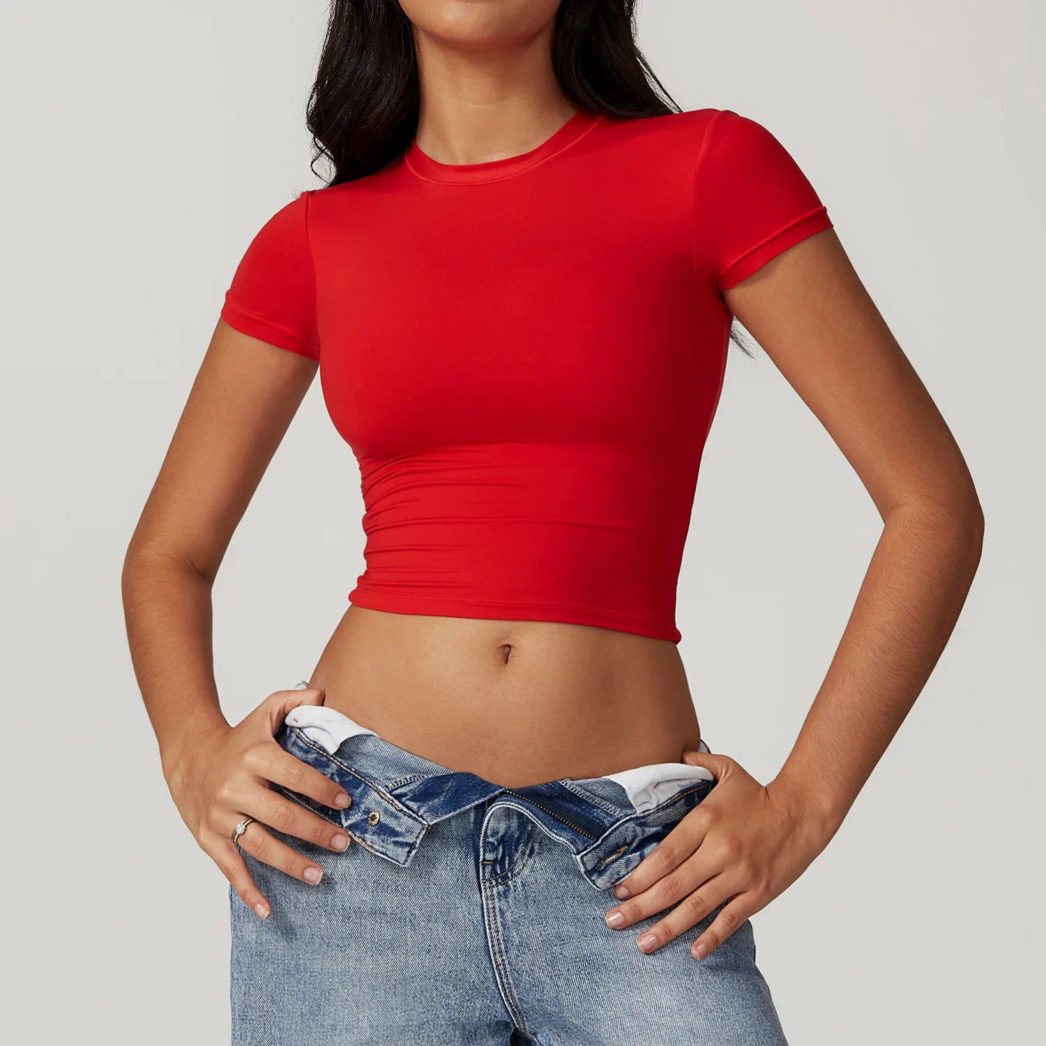 Women Yoga Shirts Sexy Exposing The Navel Short Sleeve Crop Top Gym Tops Fitness Running Workout Sport T-Shirts Sports Wear