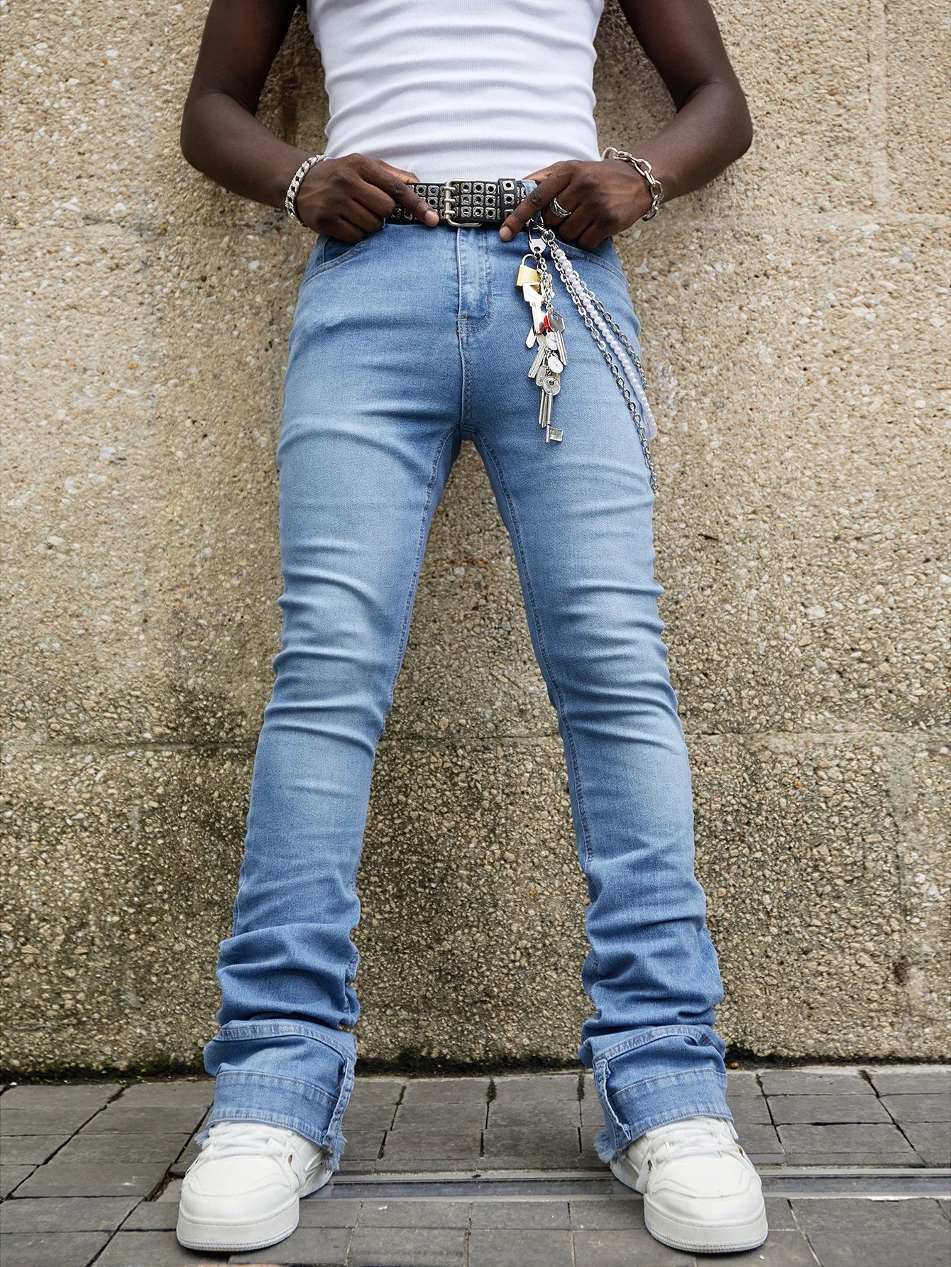 Men Jeans Stretch Skinny Denim Pants Solid Color Black Blue Spring Luxury Street Harajuku Hip-Hop Style Slim Fit Trousers Brand