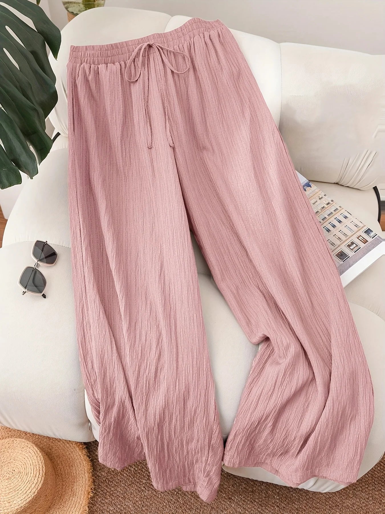 Plus Size Women's Elastic Waist Loose Fit Lightweight Casual Pants Comfortable Relaxed Style Versatile Everyday Wear