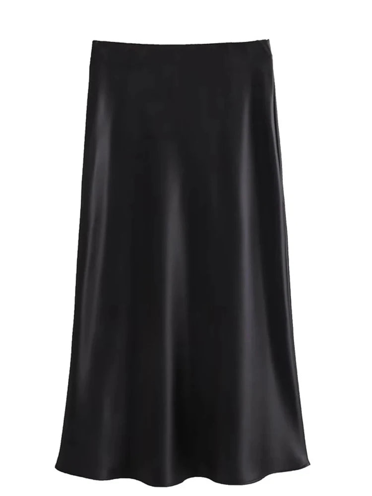 2025 Black Satin Skirt Woman High Waist Elegant Long Skirts For Women Fashion Summer Midi Skirt Office Women's Skirts