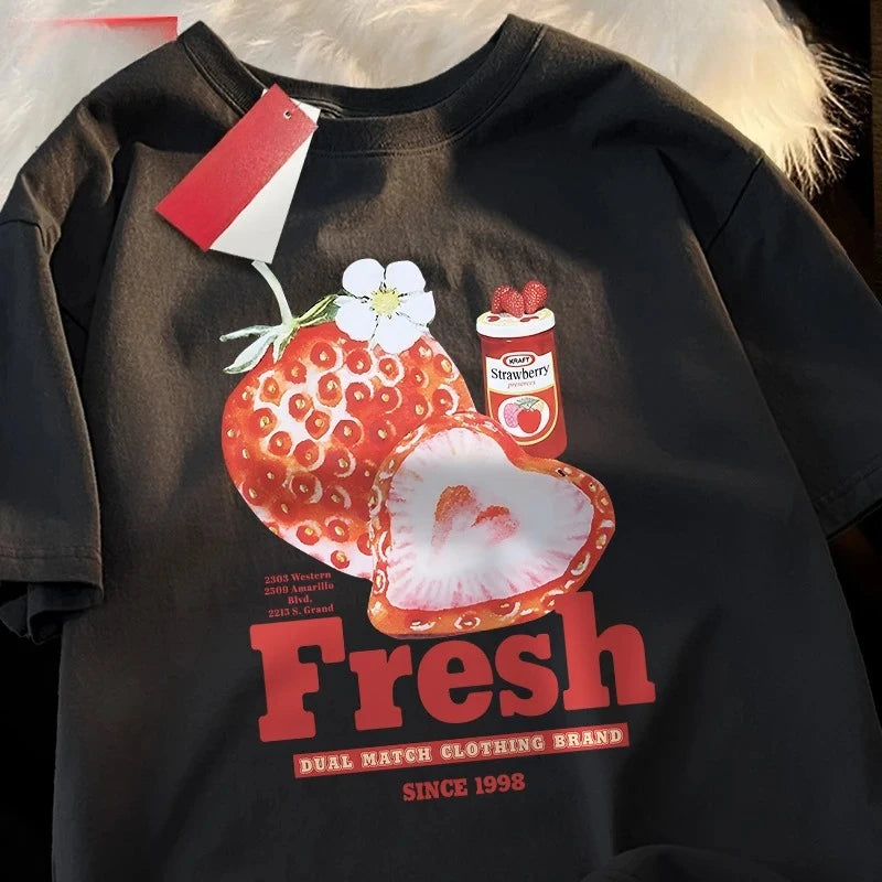 Strawberry 1998 Tshirts Women Comfortable Casual T Shirt Couple T Shirts Crewneck T-Shirt Graphic T Shirts Harajuku Personality