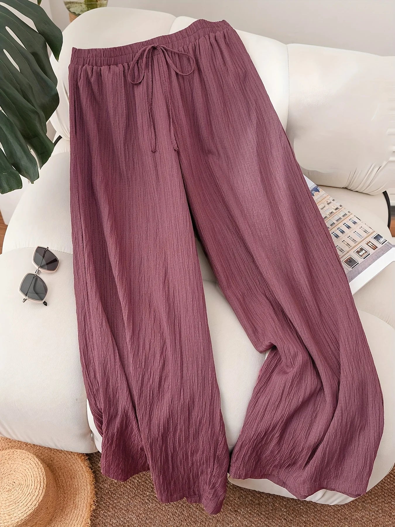 Plus Size Women's Elastic Waist Loose Fit Lightweight Casual Pants Comfortable Relaxed Style Versatile Everyday Wear
