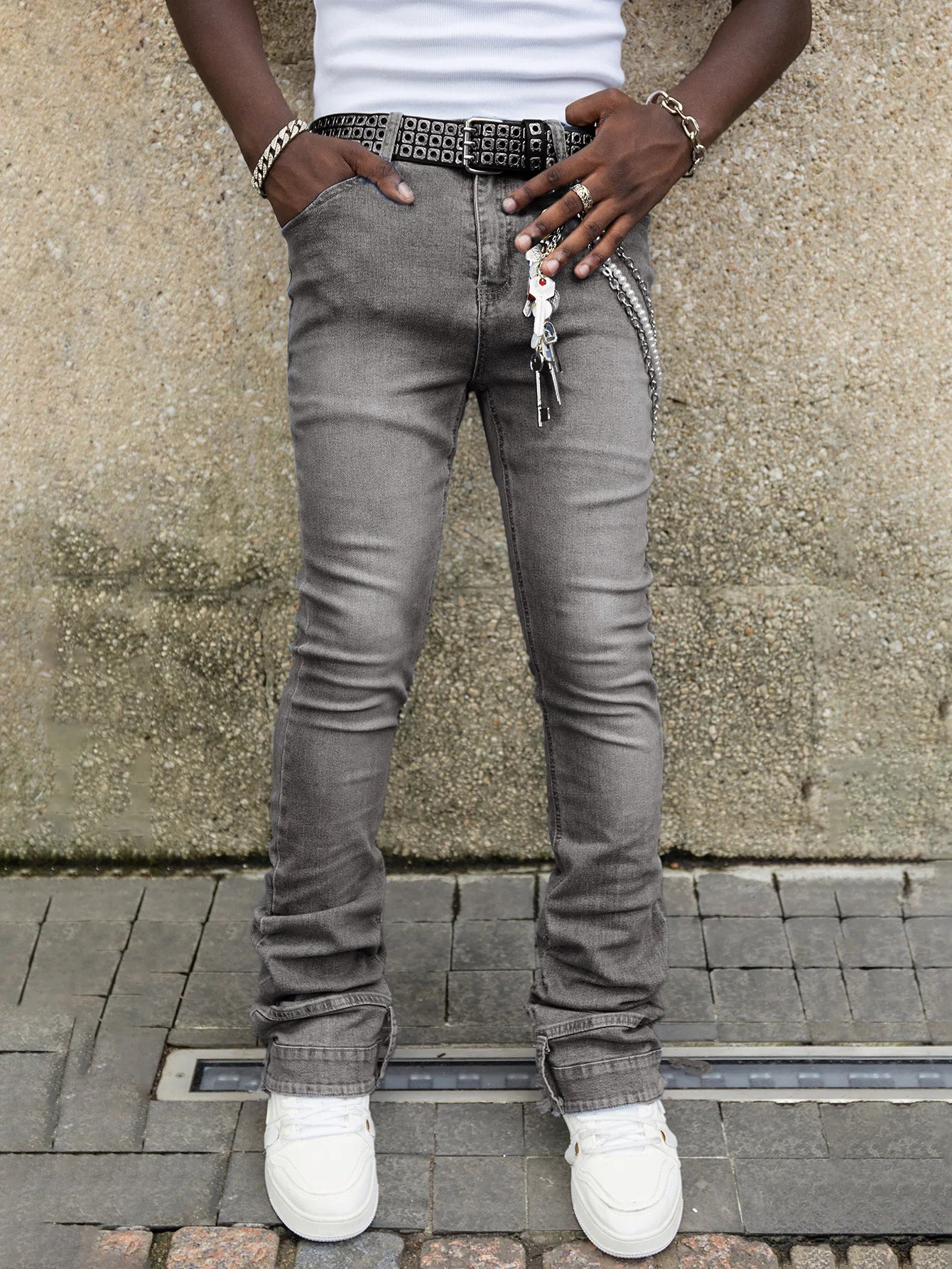 Men Jeans Stretch Skinny Denim Pants Solid Color Black Blue Spring Luxury Street Harajuku Hip-Hop Style Slim Fit Trousers Brand