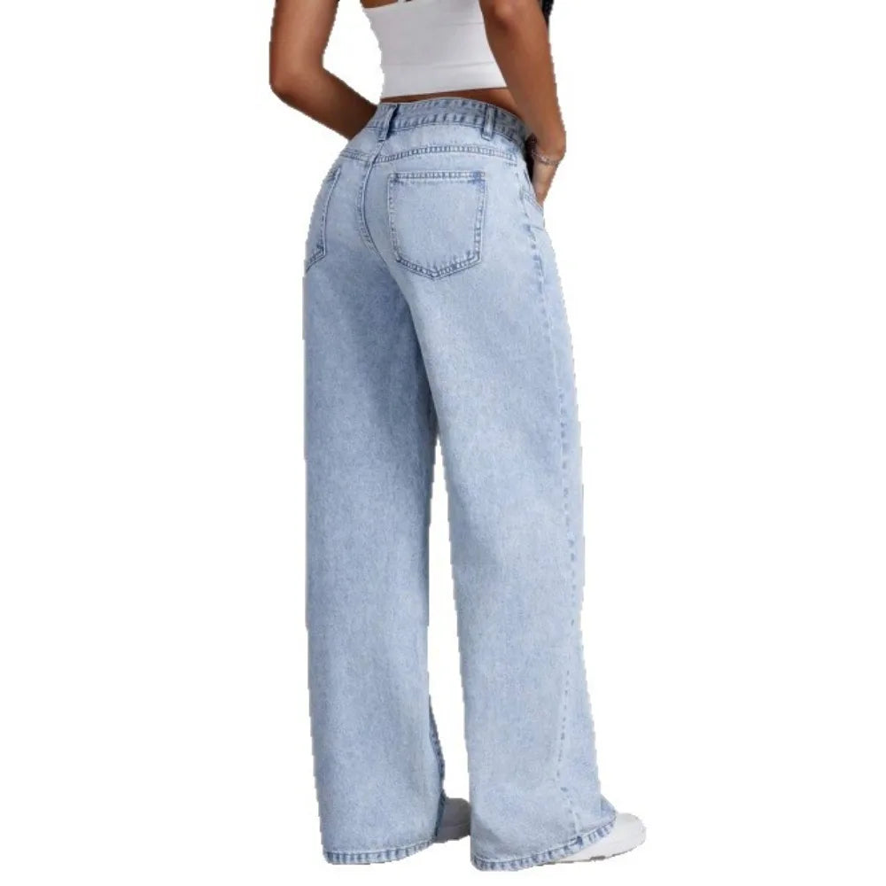 Autumn 2025 New Casual European and American Women's Loose Straight Wide-leg Denim Trousers Women